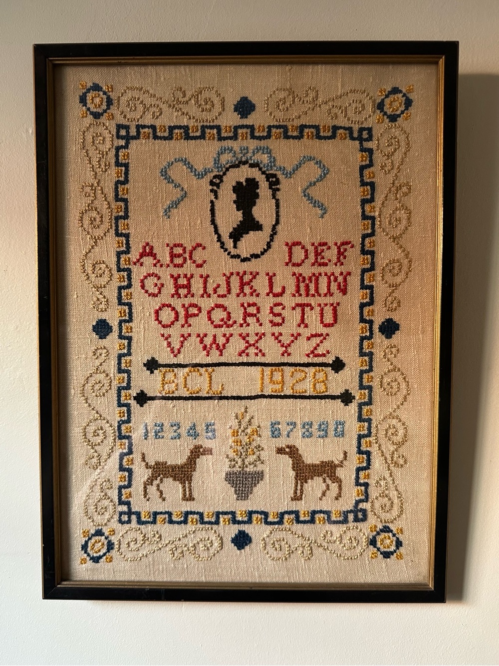 Antique Cross Stitch Sampler Closson Galleries Professionally Framed